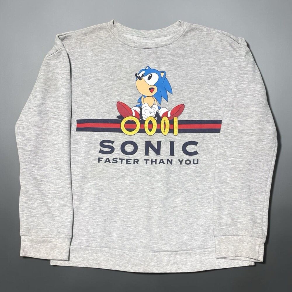Sonic The Hedgehog Sweatshirt Youth Large Gray Sega Gamer Pullover